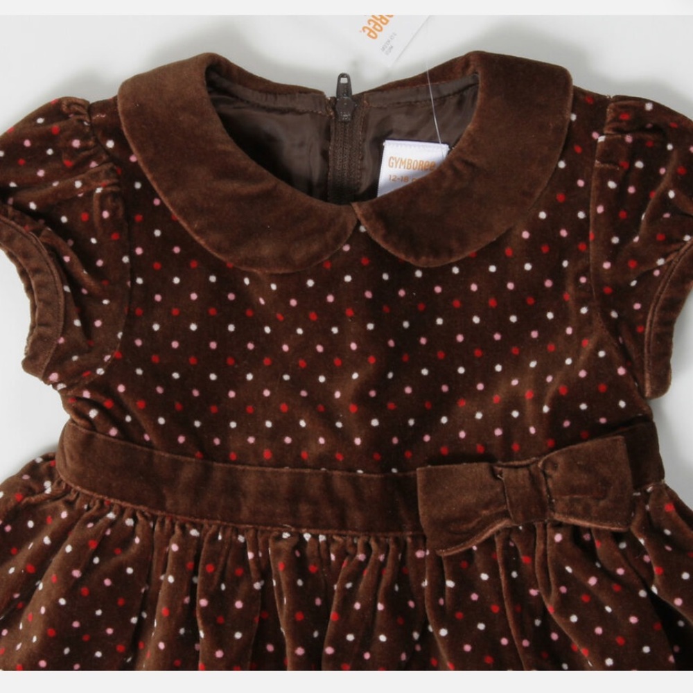 Gymboree Brown Velvet Polka Dot Babydoll Dress size 12-18 months